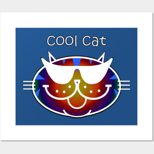 COOL CAT 2 - DARK RAINBOW TABBY, WHITE OUTLINE Posters and Art